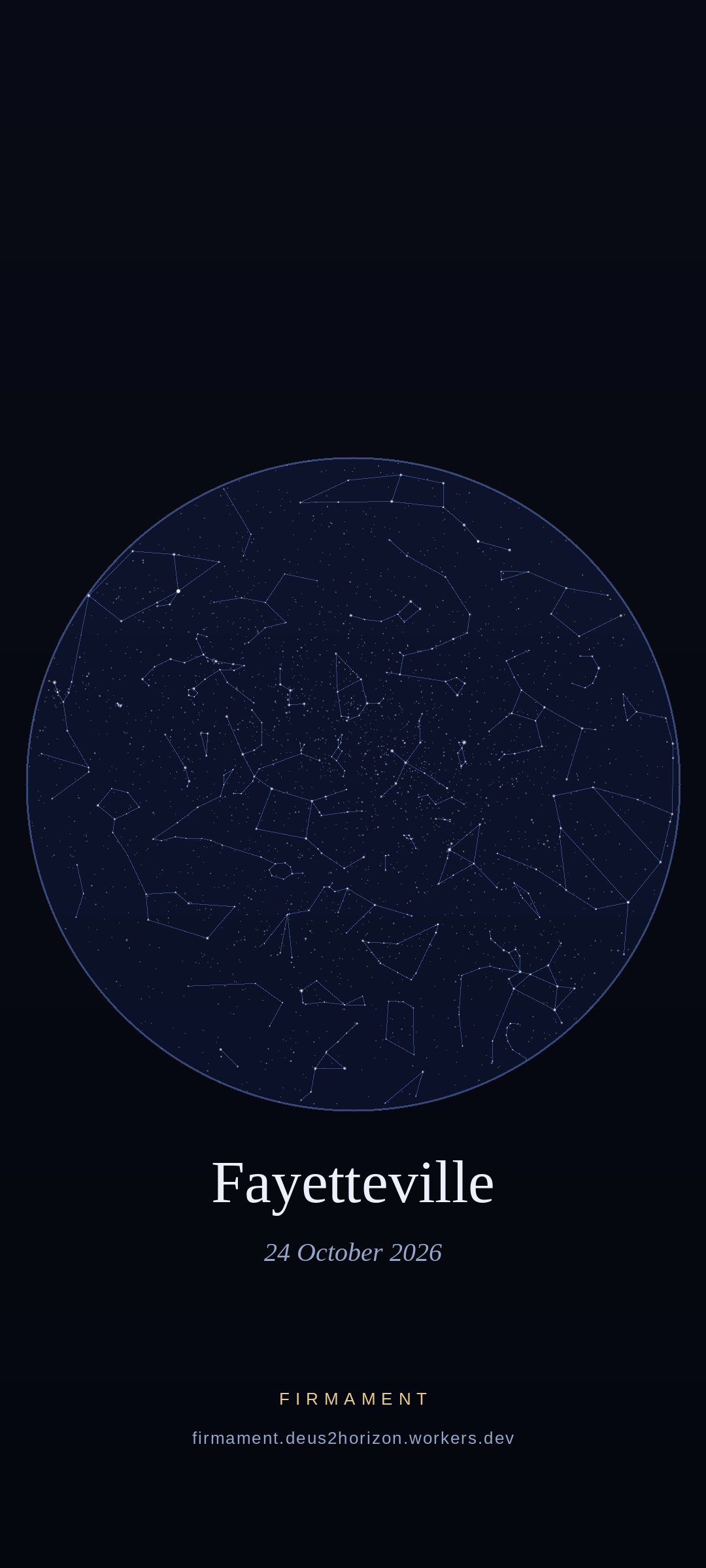 Cielo notturno sopra Fayetteville, United States il 24 ottobre 2026