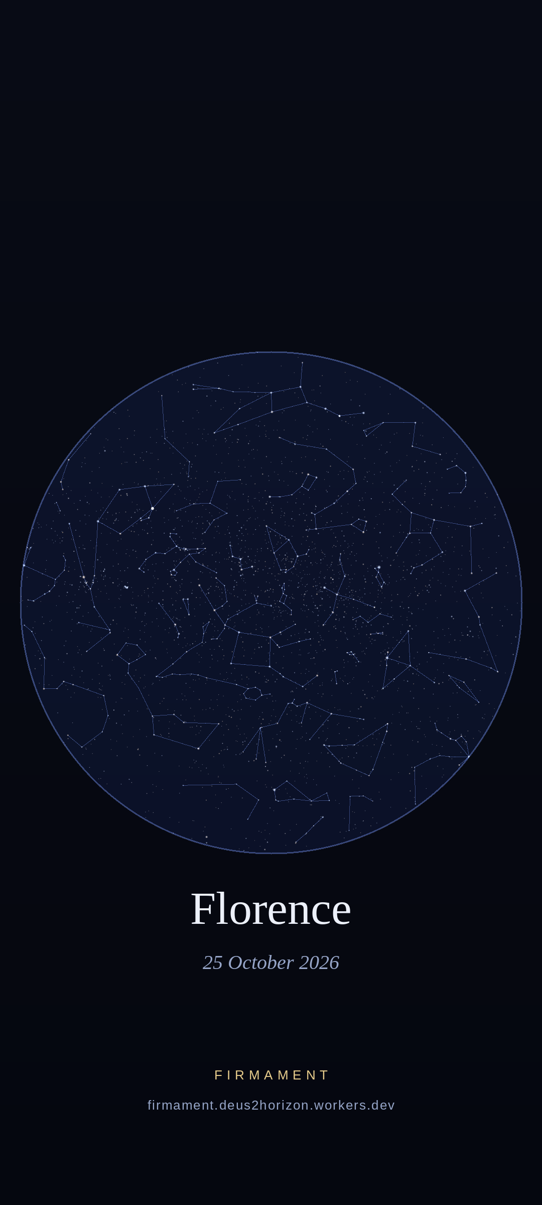 Cielo notturno sopra Florence, Italy il 25 ottobre 2026