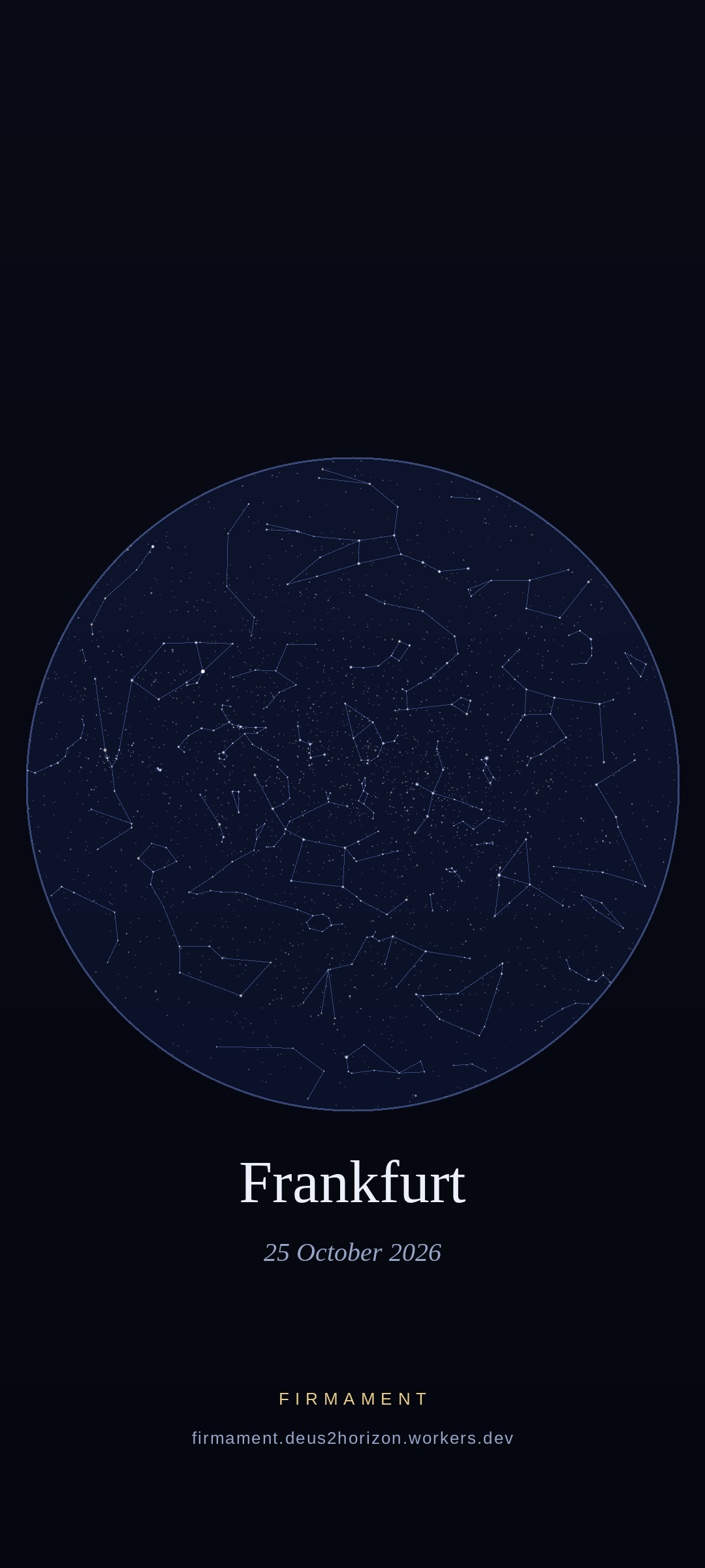 Cielo notturno sopra Frankfurt, Germany il 25 ottobre 2026