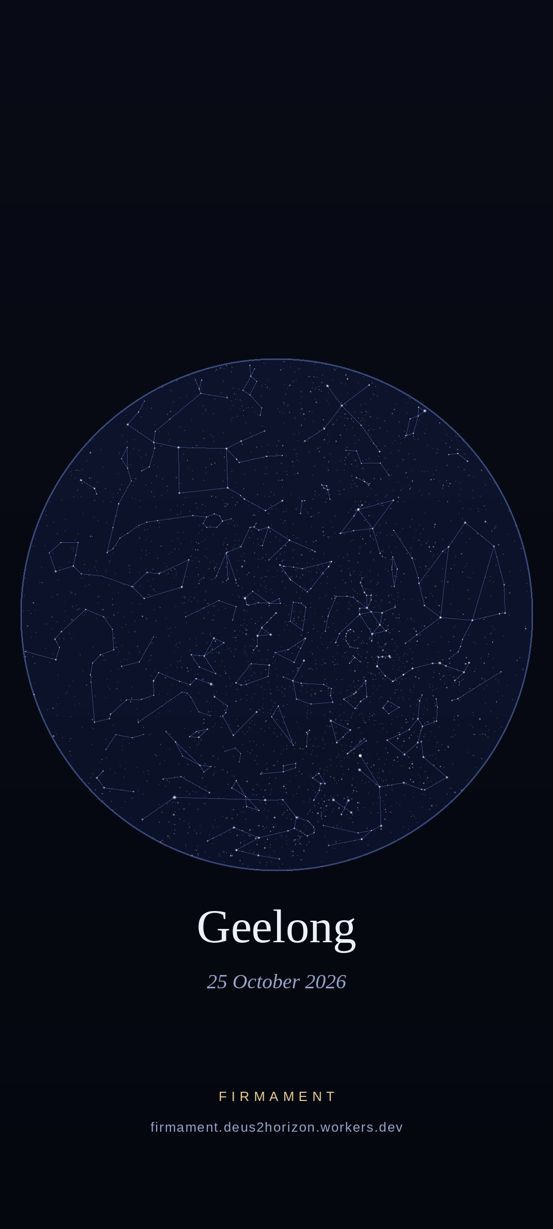 Cielo nocturno sobre Geelong, Australia el 25 de octubre de 2026