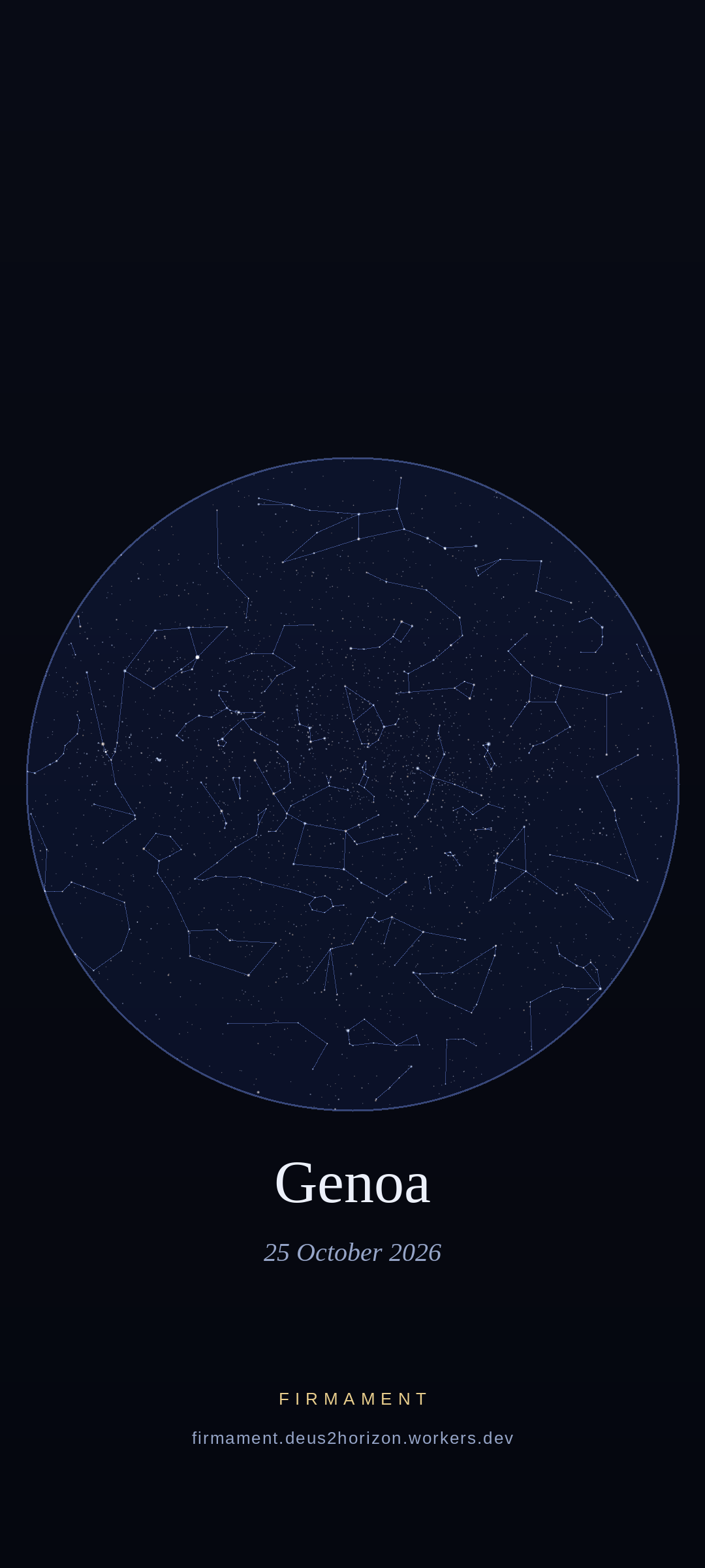 Night sky over Genoa, Italy on 25 October 2026