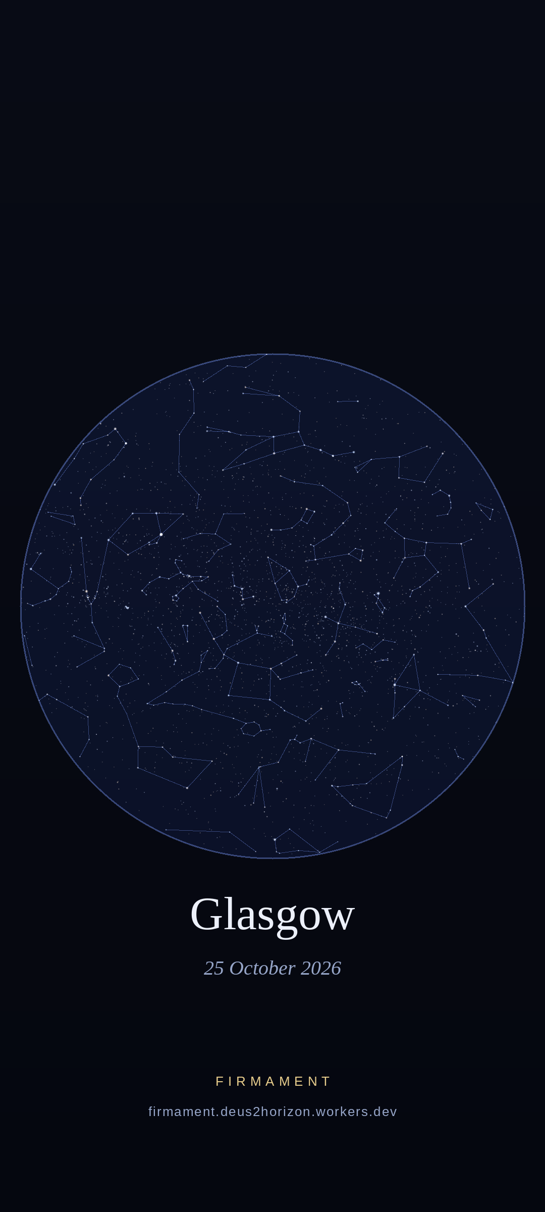 Night sky over Glasgow, United Kingdom on 25 October 2026