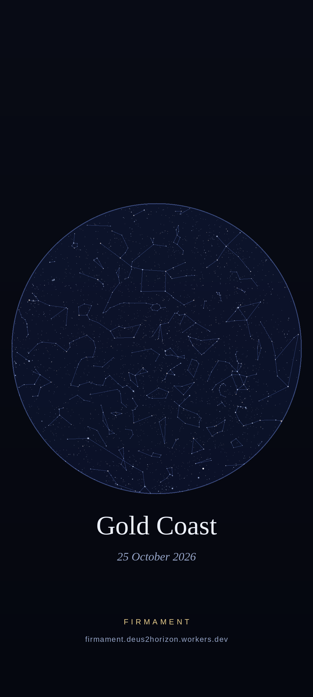 Night sky over Gold Coast, Australia on 25 October 2026