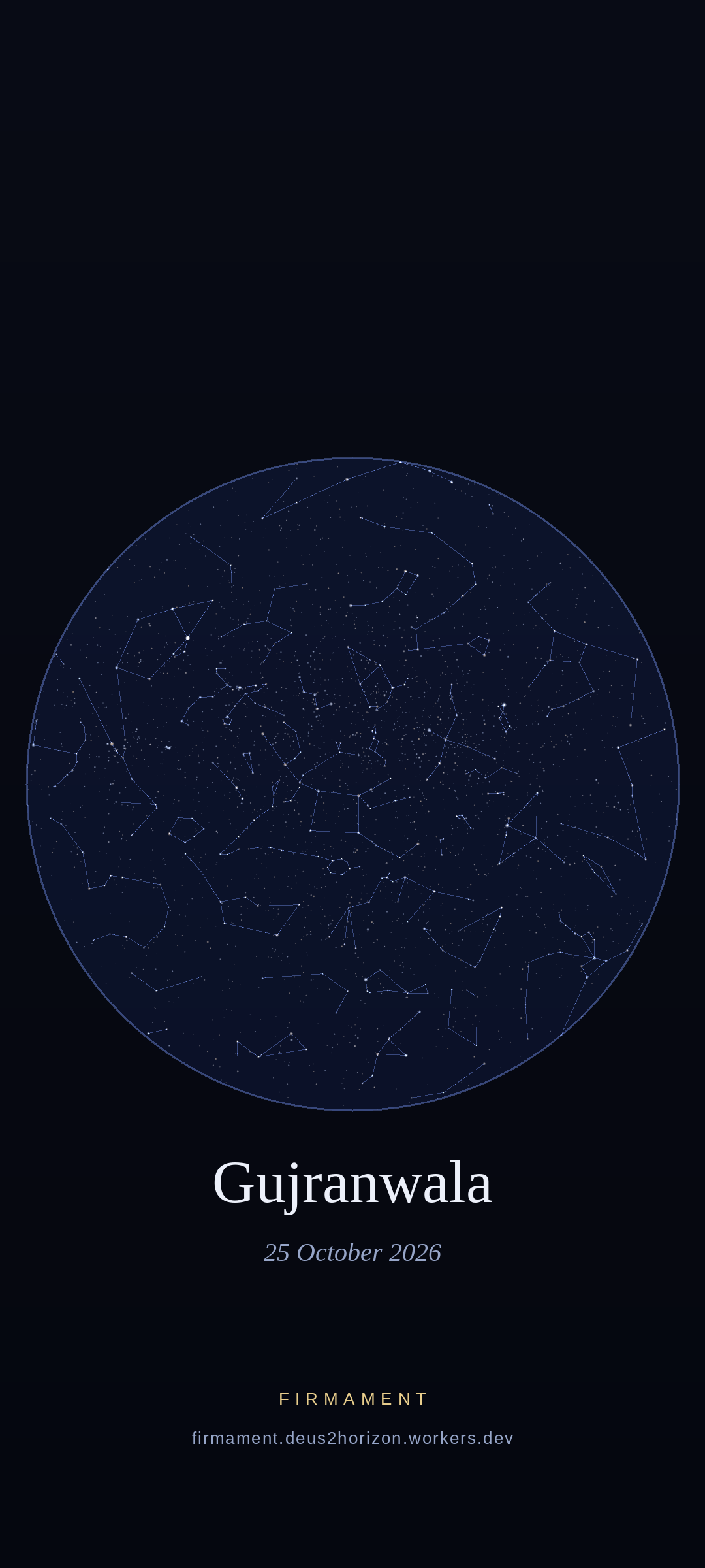 Cielo nocturno sobre Gujranwala, Pakistan el 25 de octubre de 2026
