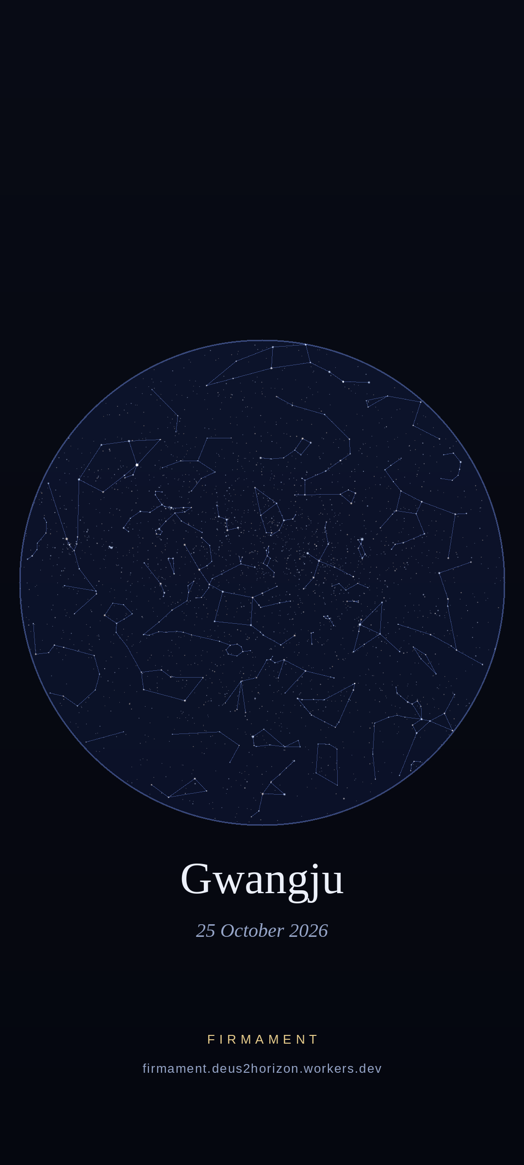 Cielo nocturno sobre Gwangju, South Korea el 25 de octubre de 2026