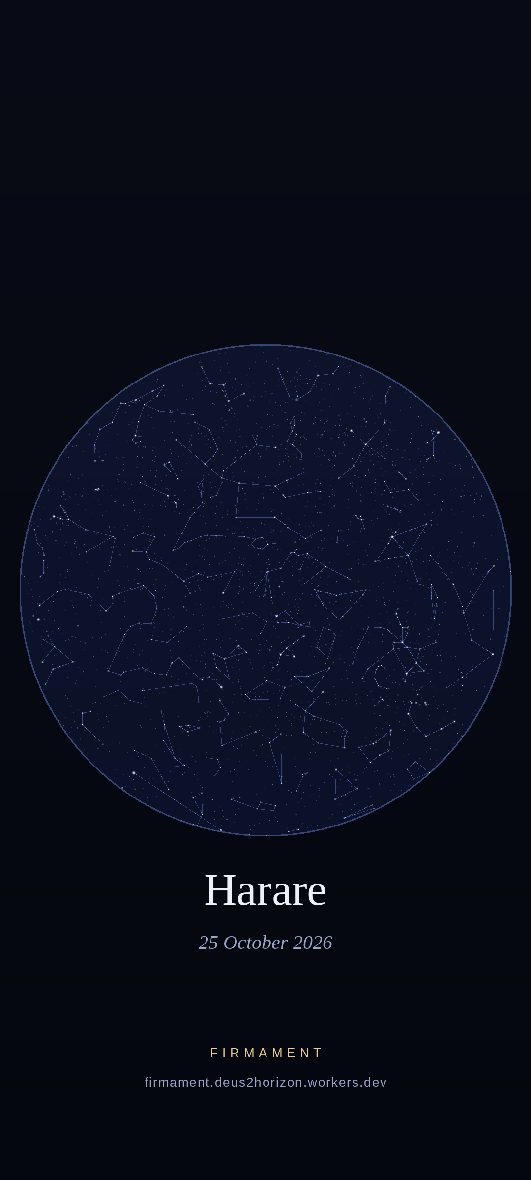 Night sky over Harare, Zimbabwe on 25 October 2026