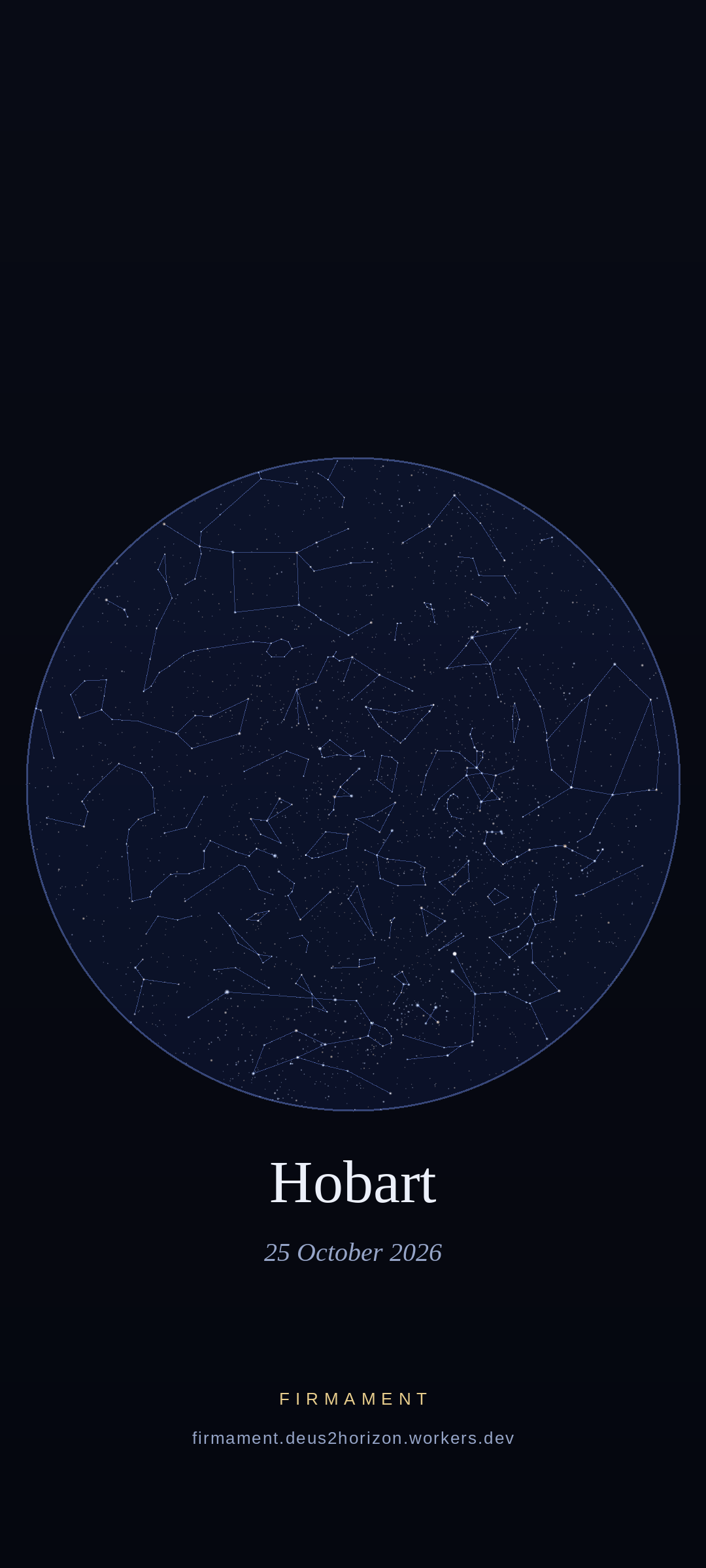 Cielo nocturno sobre Hobart, Australia el 25 de octubre de 2026