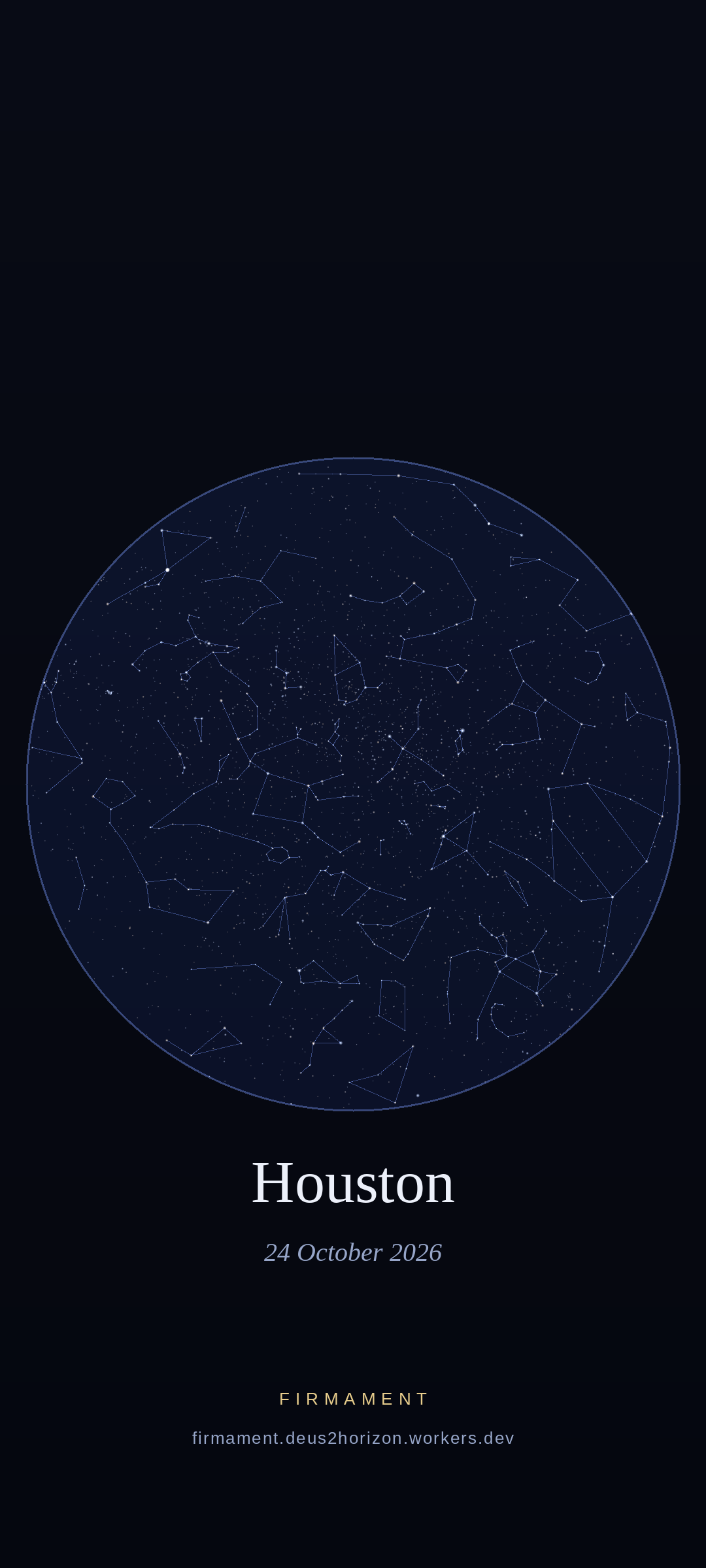 Night sky over Houston, United States on 24 October 2026