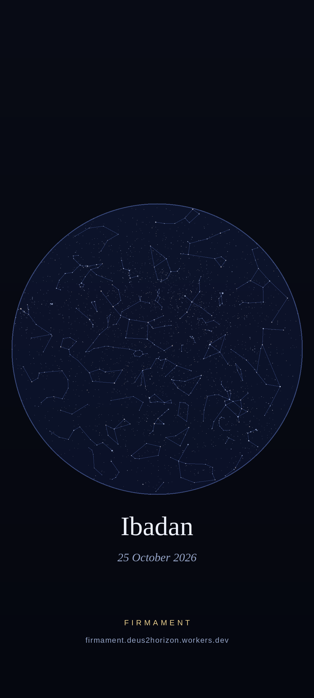Cielo notturno sopra Ibadan, Nigeria il 25 ottobre 2026