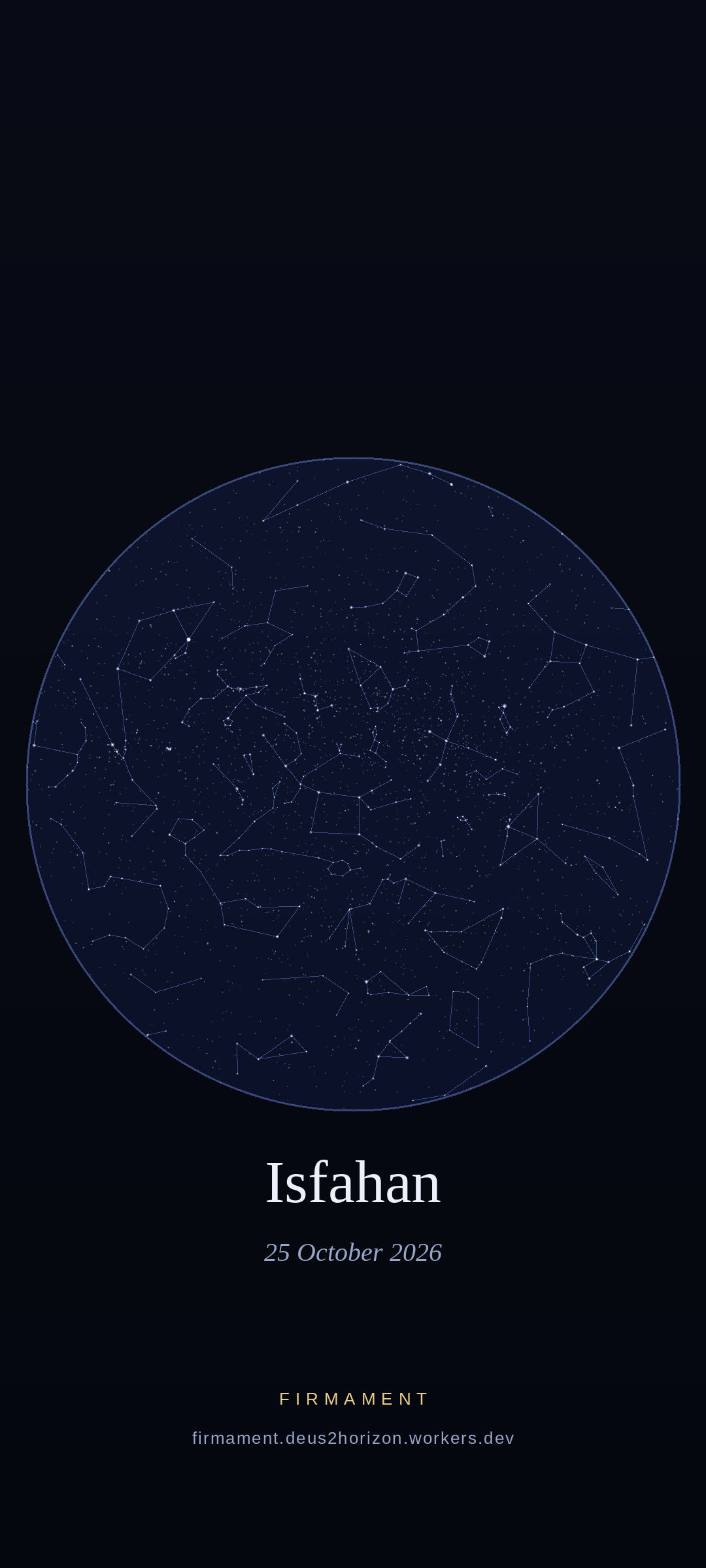 Cielo notturno sopra Isfahan, Iran il 25 ottobre 2026
