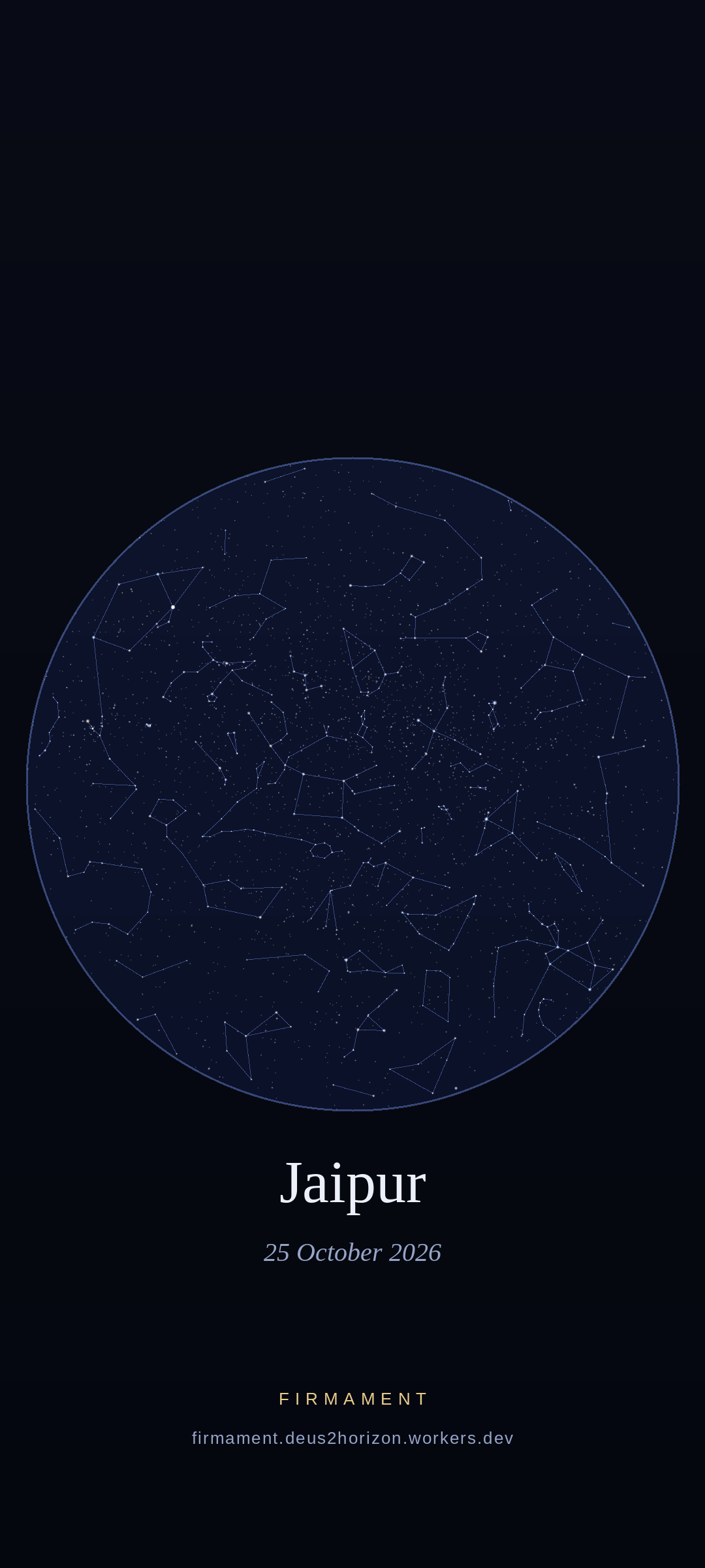 Night sky over Jaipur, India on 25 October 2026