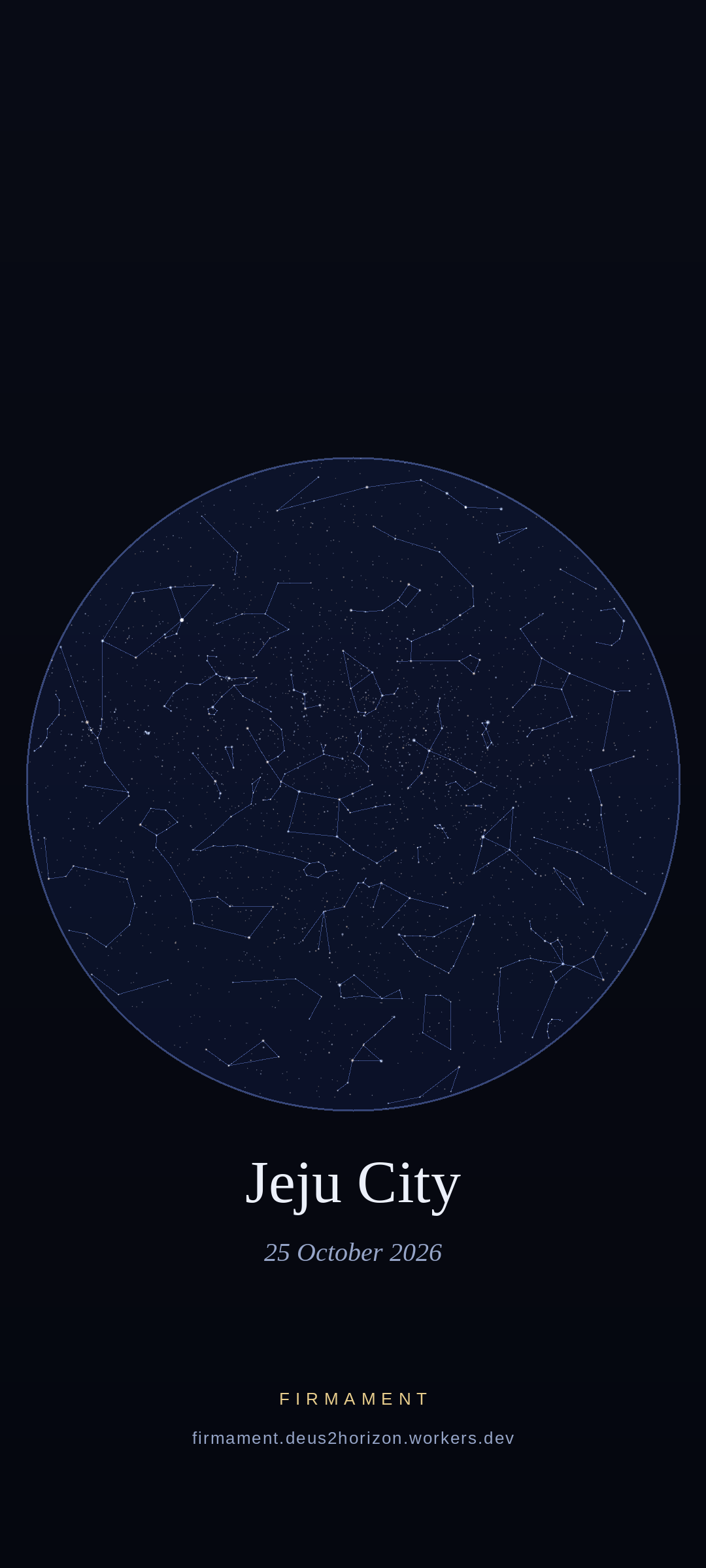 Cielo notturno sopra Jeju City, South Korea il 25 ottobre 2026
