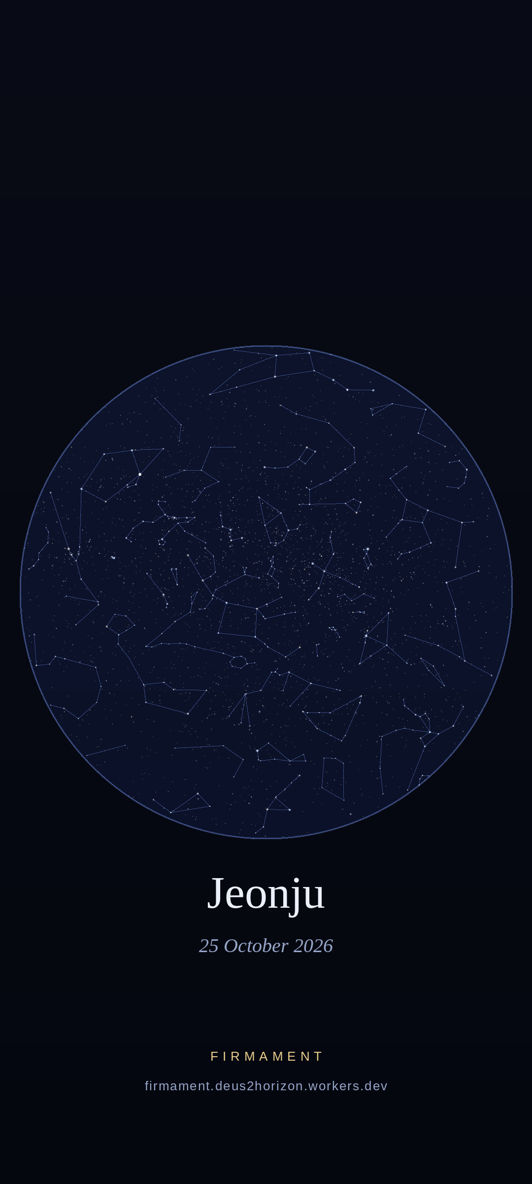 Céu noturno sobre Jeonju, South Korea em 25 de outubro de 2026