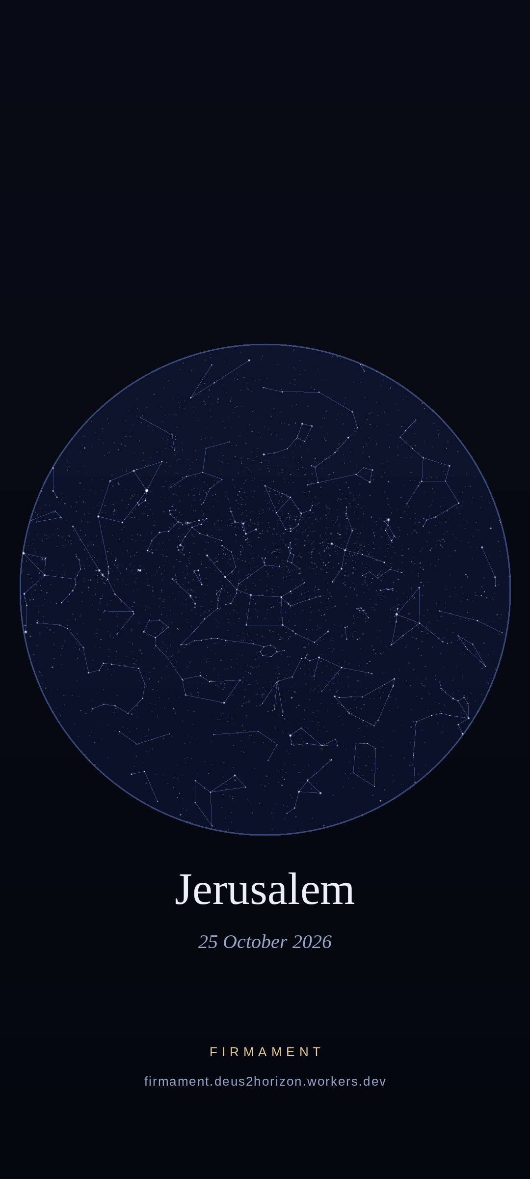 Night sky over Jerusalem, Israel on 25 October 2026