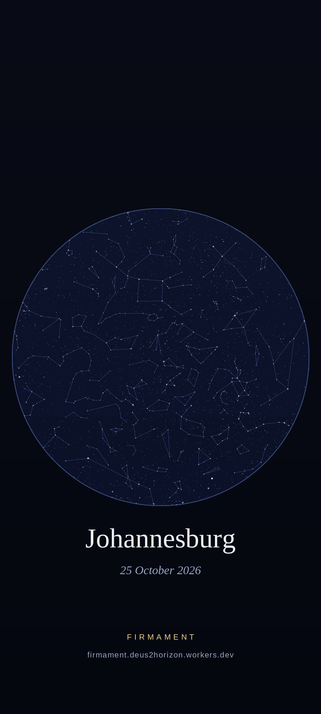 Night sky over Johannesburg, South Africa on 25 October 2026