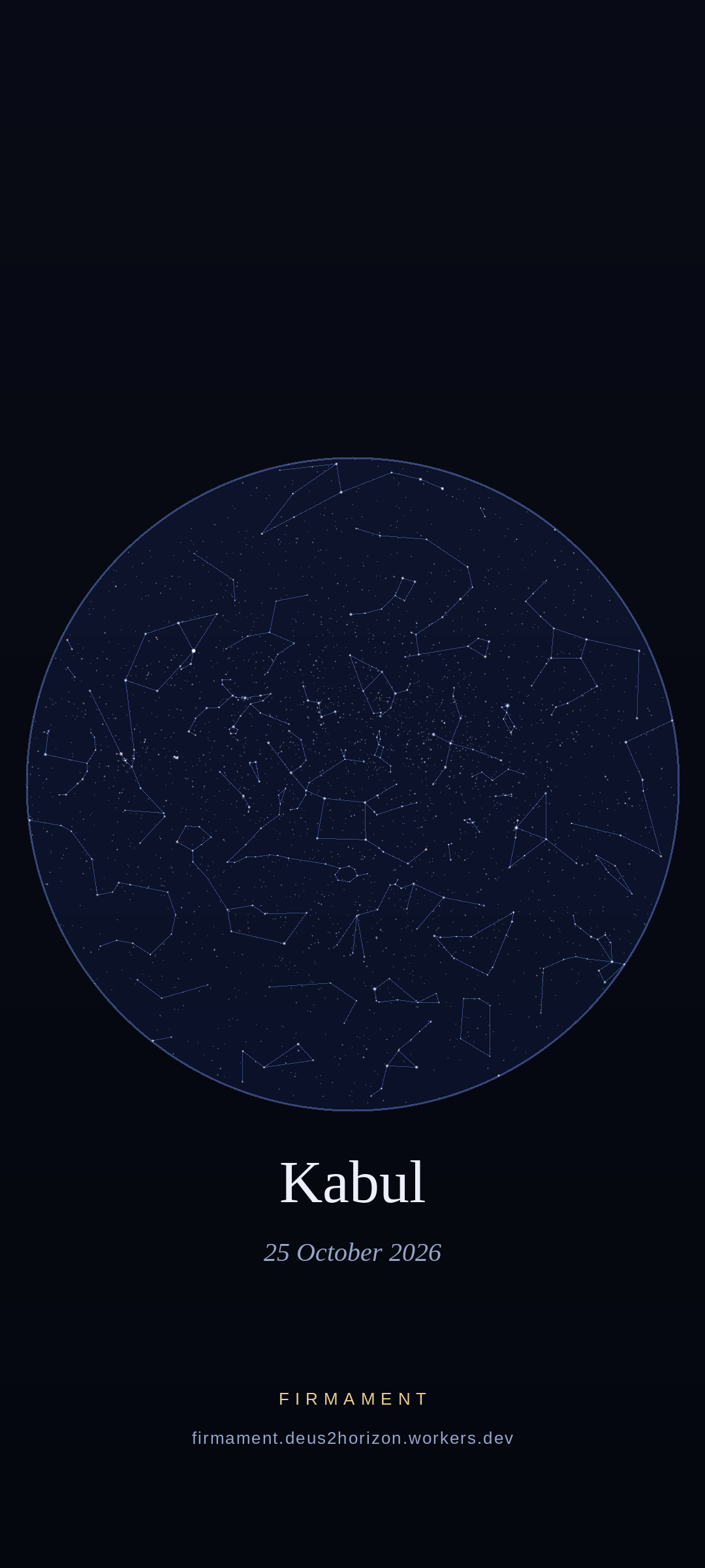 Night sky over Kabul, Afghanistan on 25 October 2026