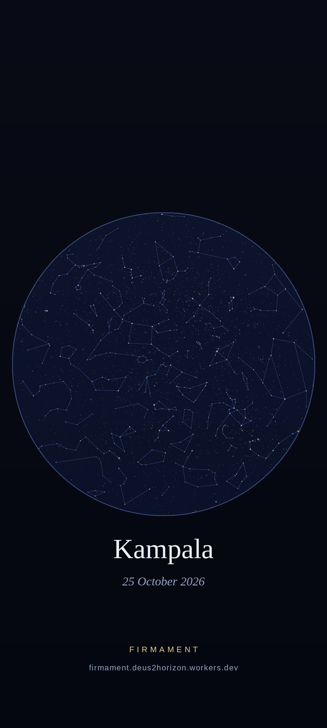 Night sky over Kampala, Uganda on 25 October 2026