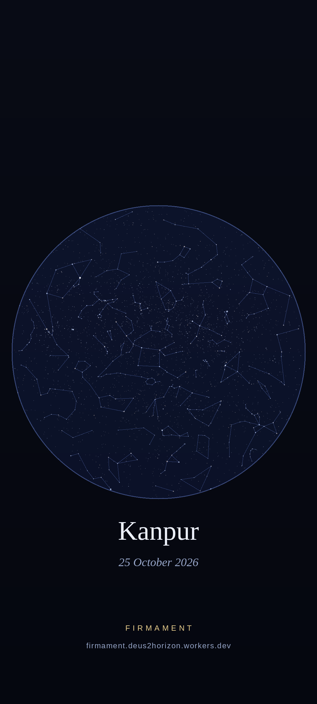 Céu noturno sobre Kanpur, India em 25 de outubro de 2026