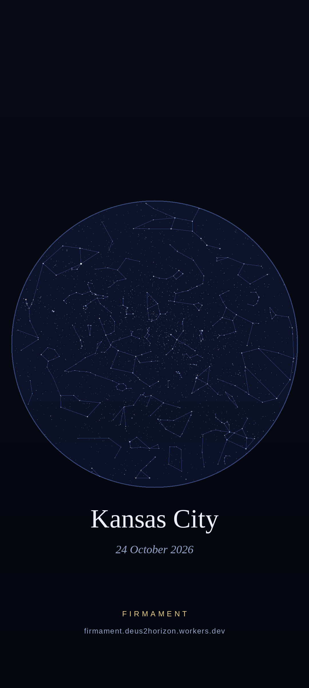 Cielo notturno sopra Kansas City, United States il 24 ottobre 2026