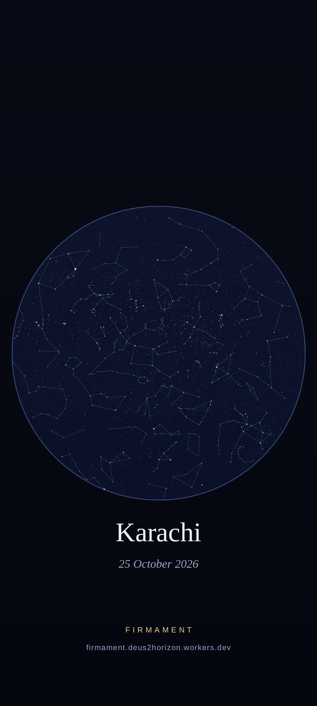 Night sky over Karachi, Pakistan on 25 October 2026