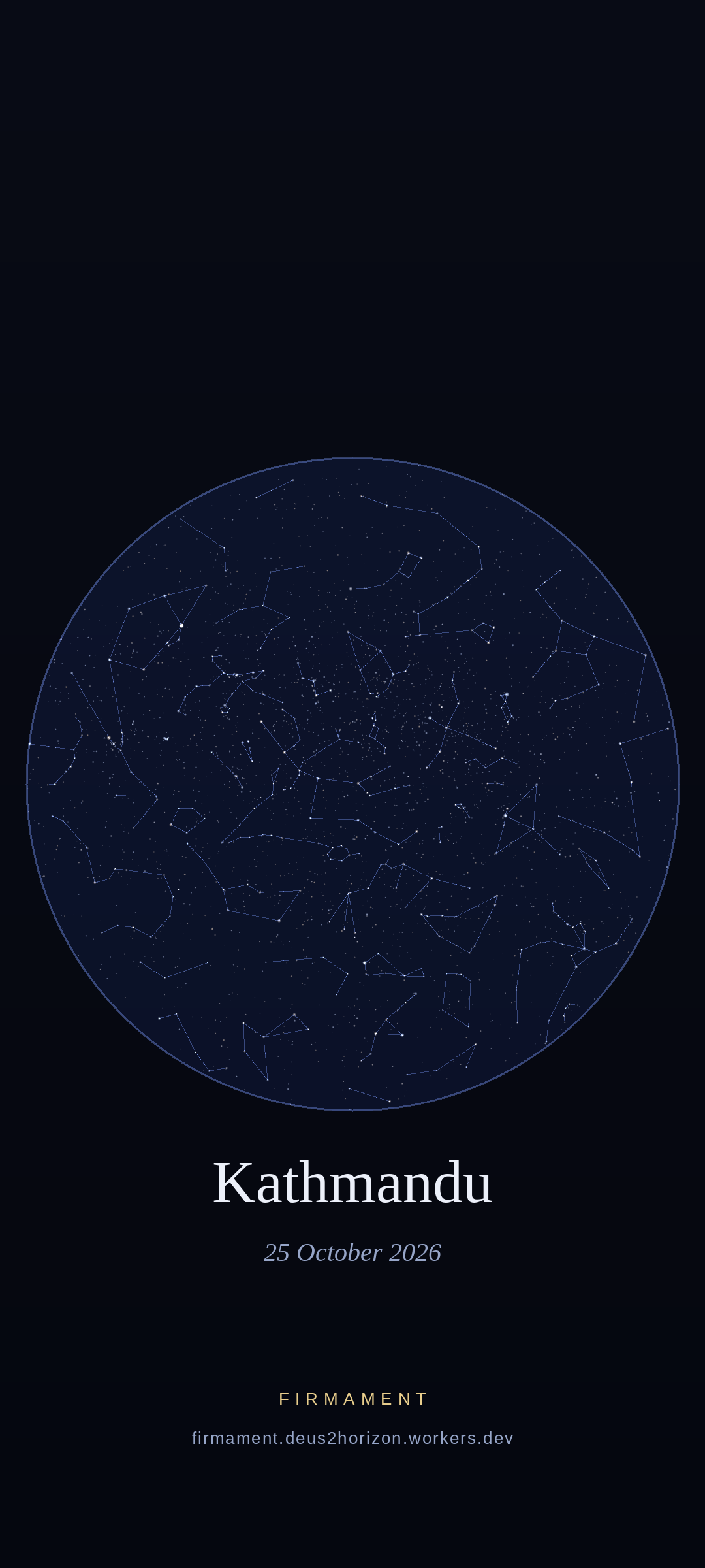 Céu noturno sobre Kathmandu, Nepal em 25 de outubro de 2026