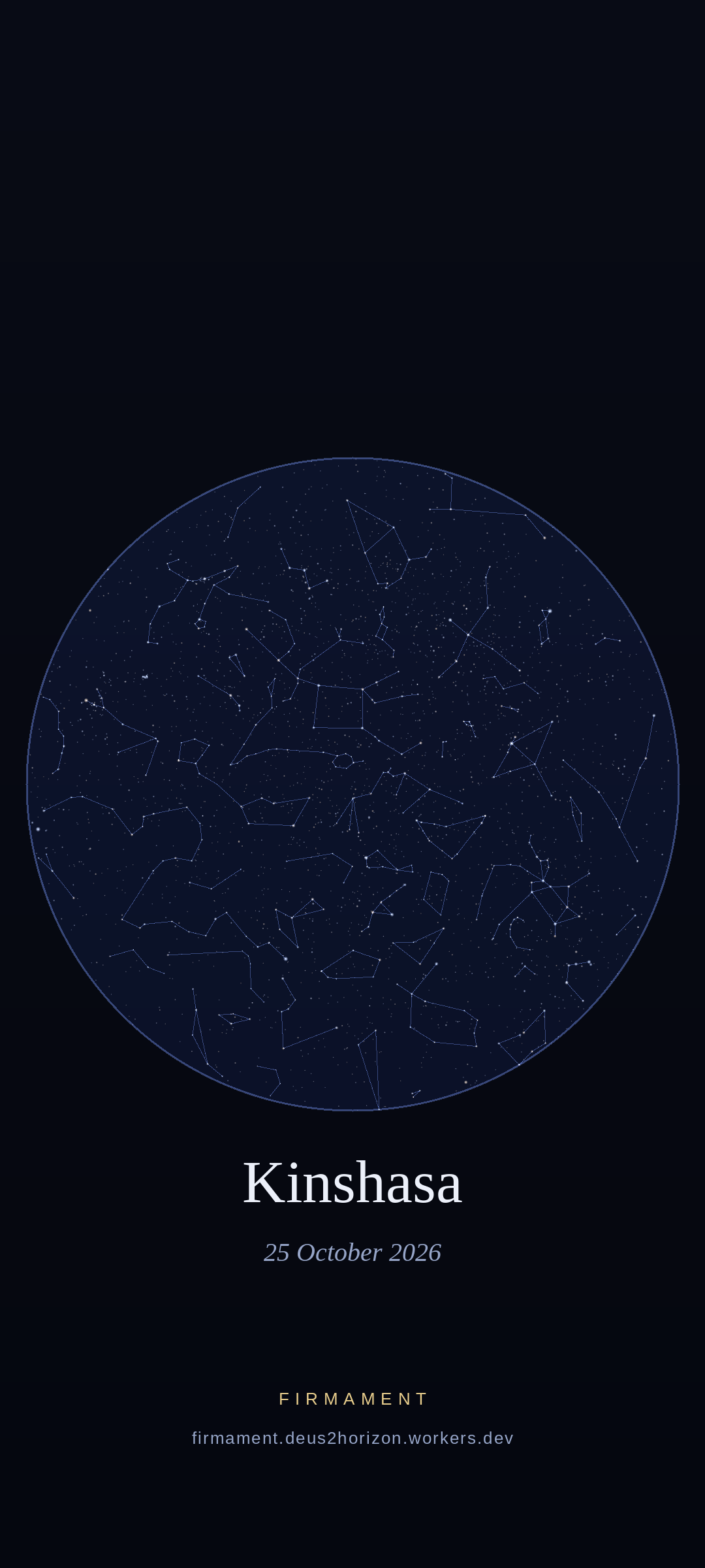 Night sky over Kinshasa, Democratic Republic of the Congo on 25 October 2026