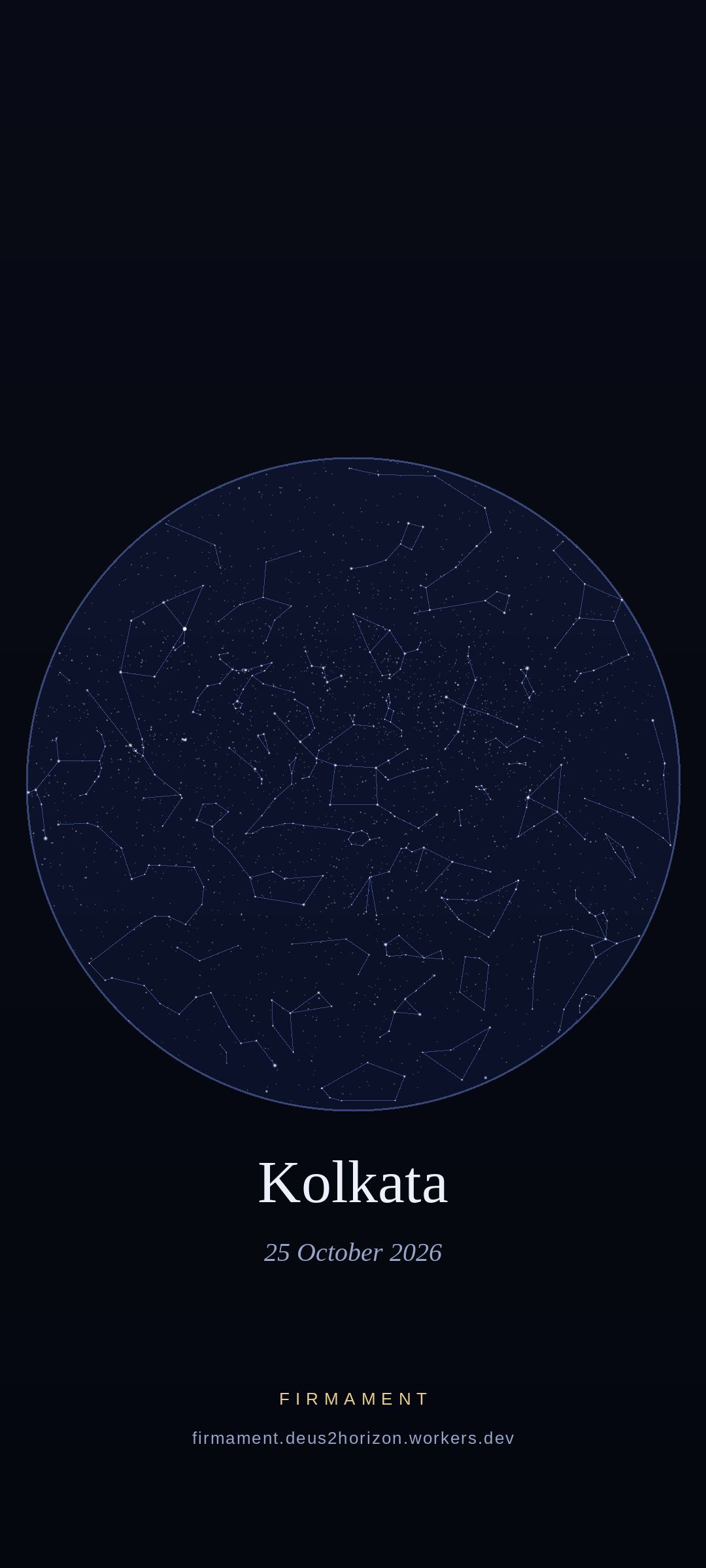 Night sky over Kolkata, India on 25 October 2026