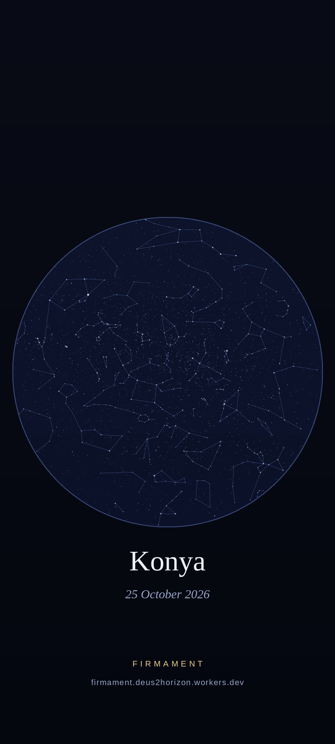 Cielo nocturno sobre Konya, Turkey el 25 de octubre de 2026