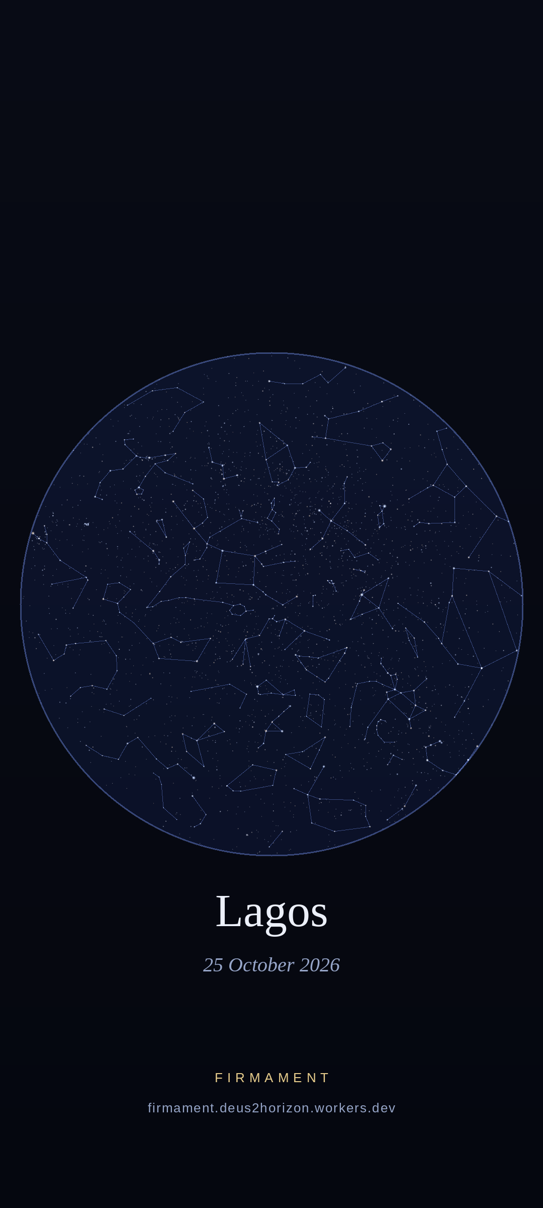 Night sky over Lagos, Nigeria on 25 October 2026