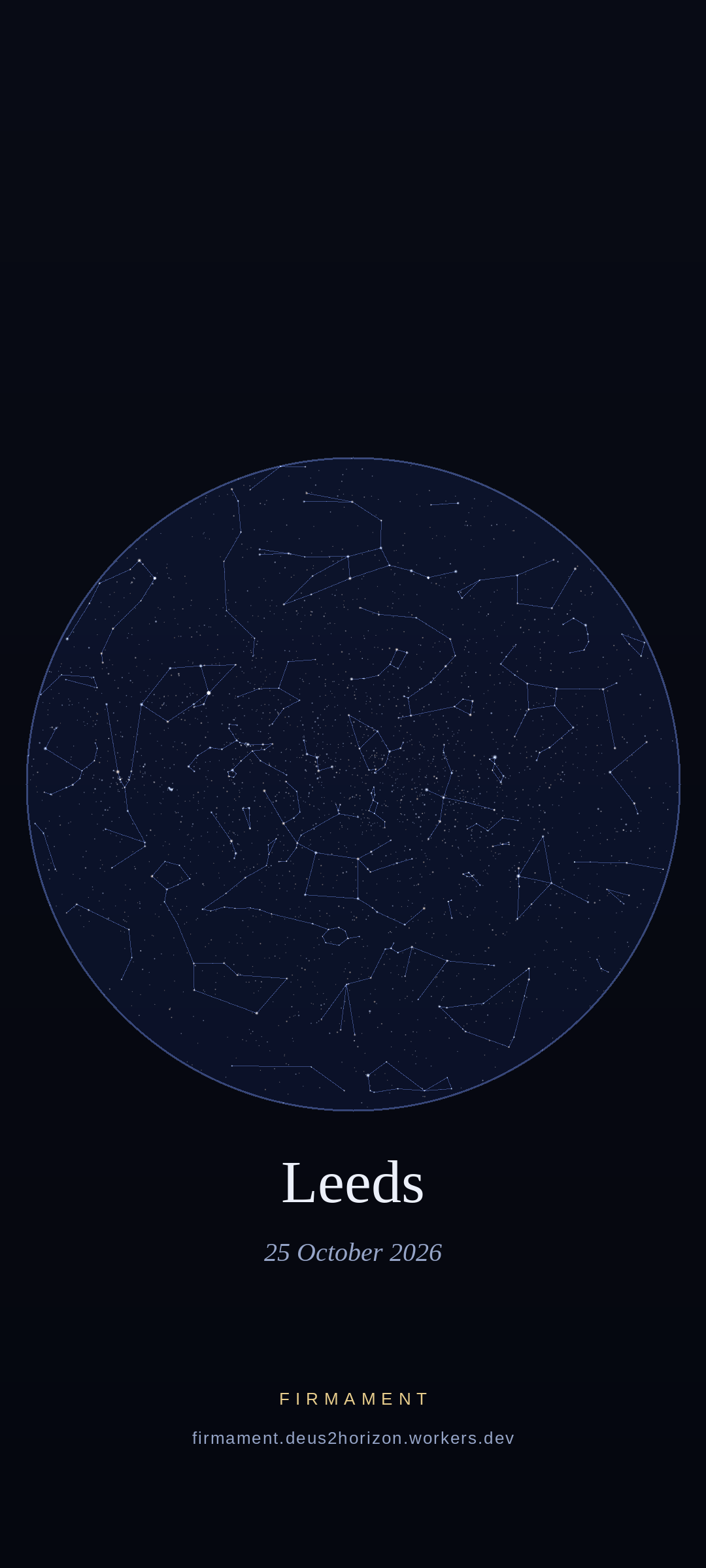 Cielo notturno sopra Leeds, United Kingdom il 25 ottobre 2026