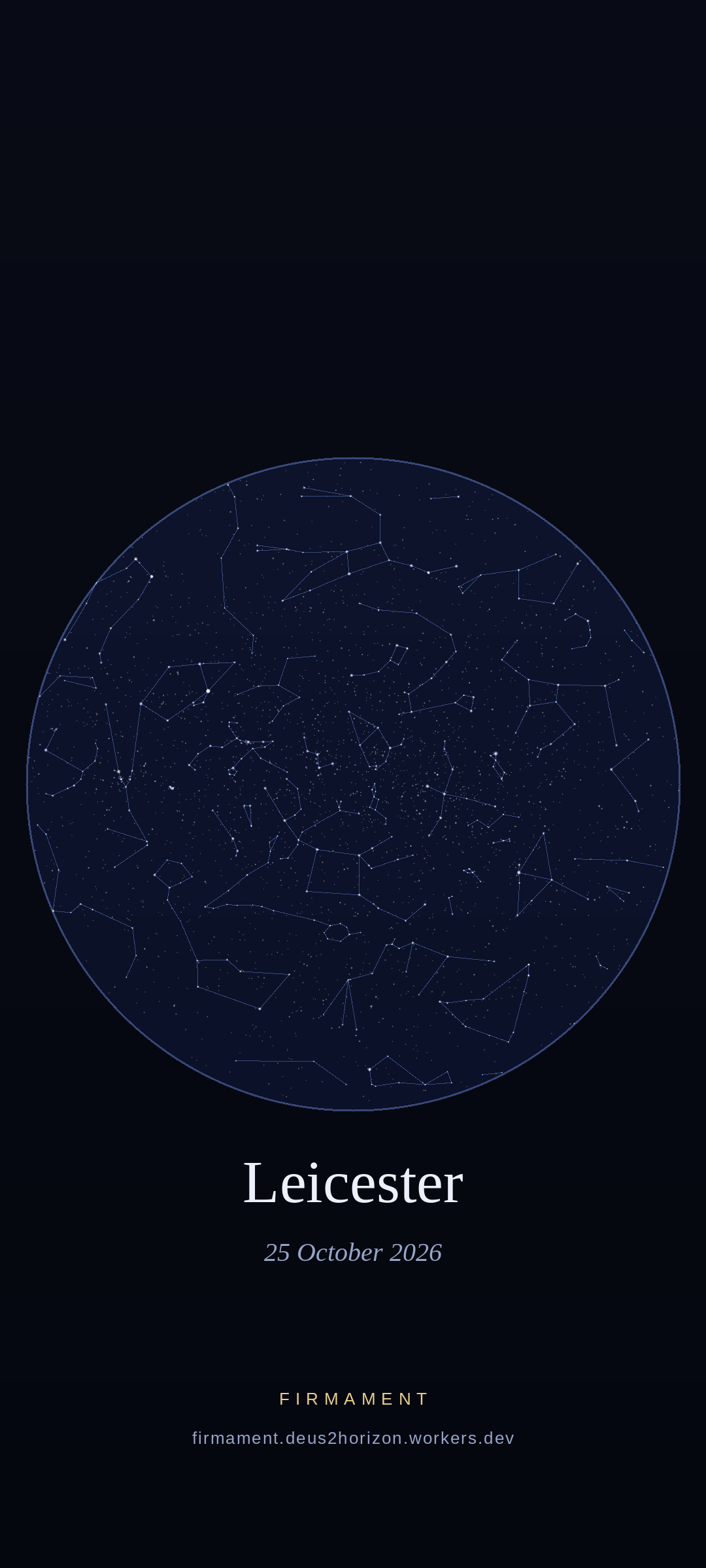 Night sky over Leicester, United Kingdom on 25 October 2026
