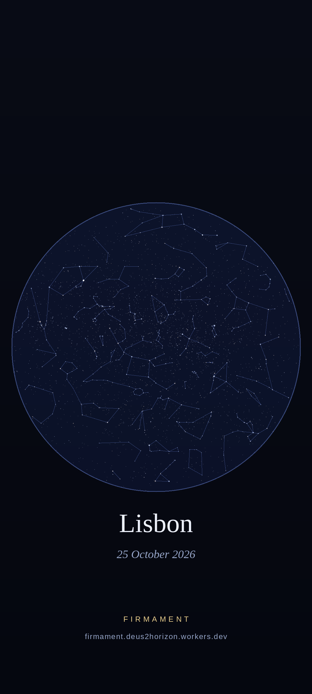 Night sky over Lisbon, Portugal on 25 October 2026