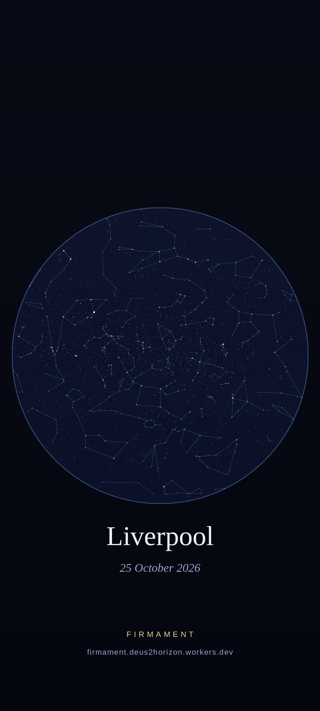 Night sky over Liverpool, United Kingdom on 25 October 2026