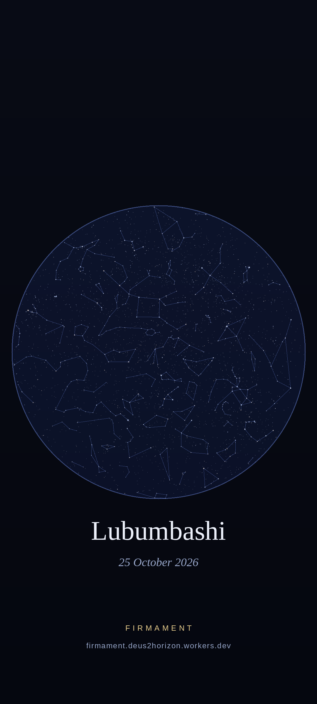Céu noturno sobre Lubumbashi, Democratic Republic of the Congo em 25 de outubro de 2026