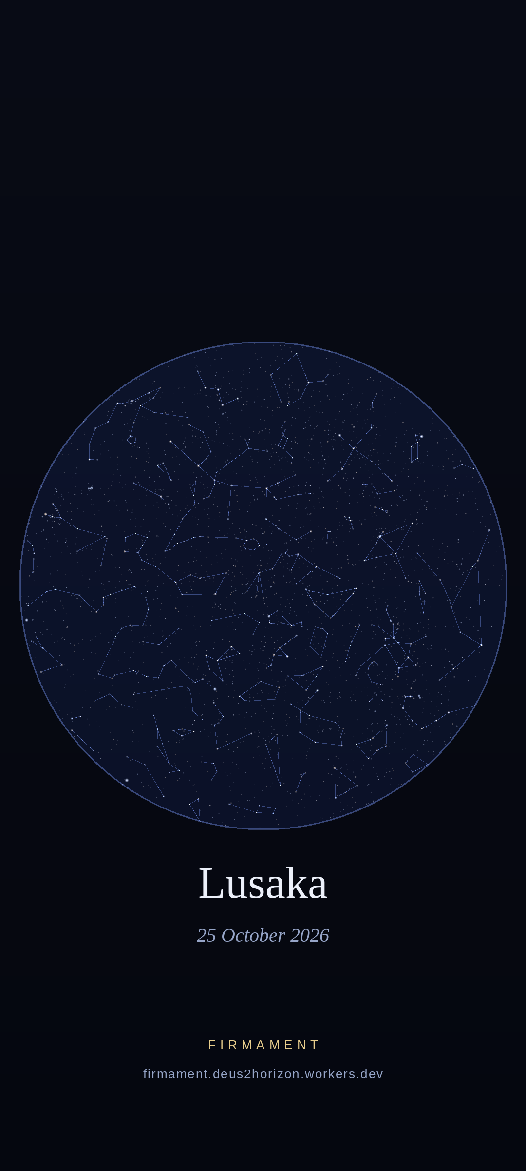 Night sky over Lusaka, Zambia on 25 October 2026