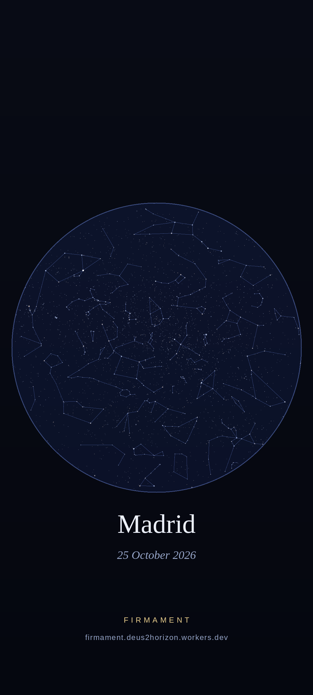 Cielo notturno sopra Madrid, Spain il 25 ottobre 2026