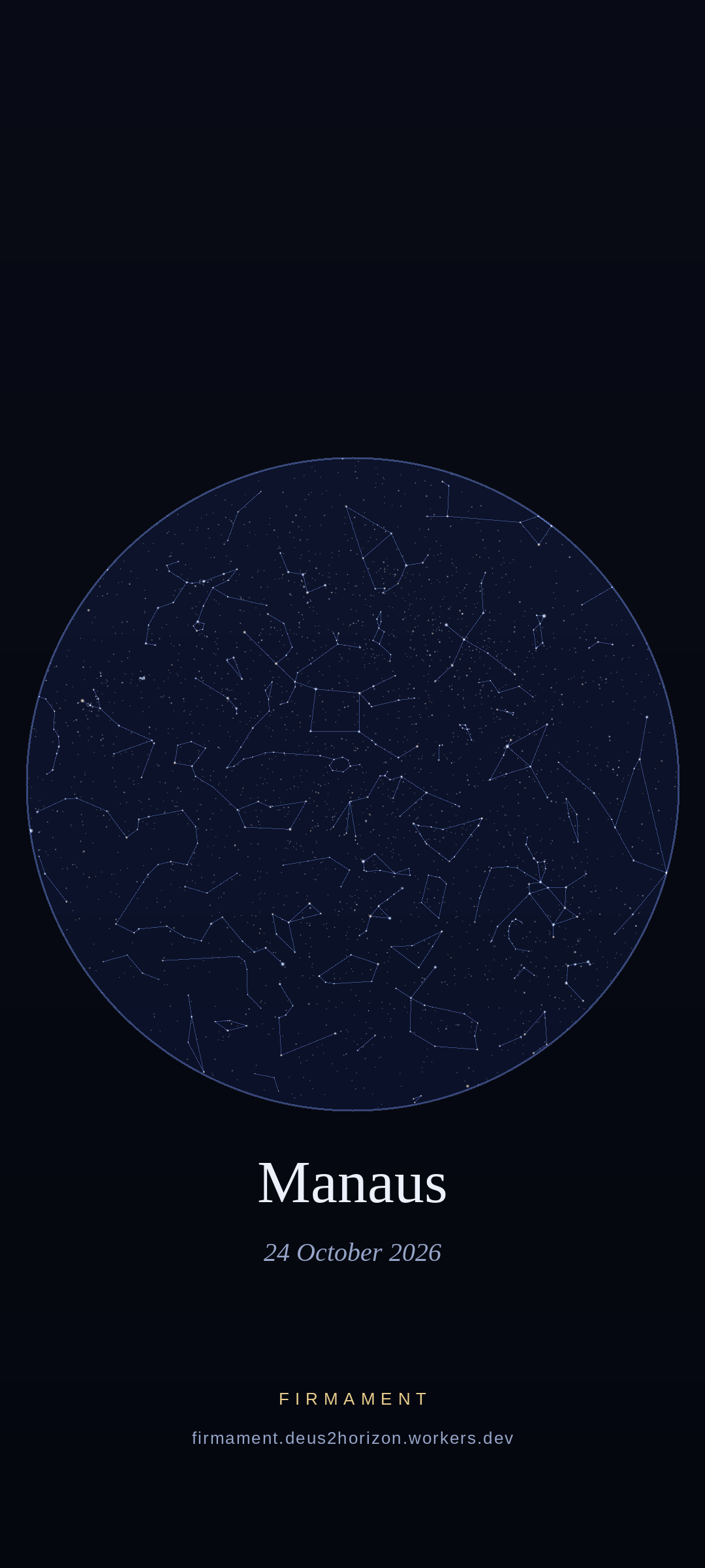 Night sky over Manaus, Brazil on 24 October 2026