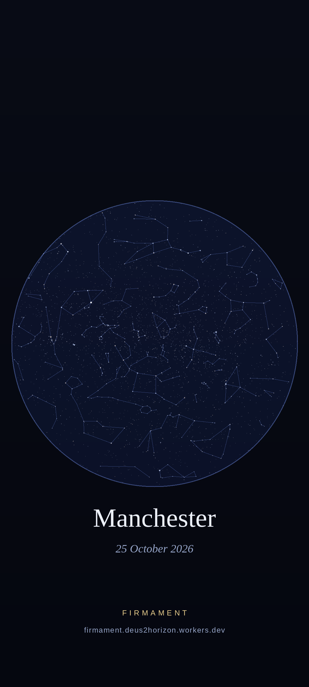 Night sky over Manchester, United Kingdom on 25 October 2026