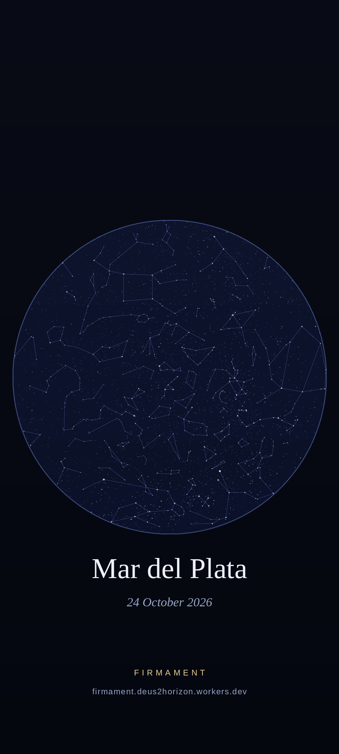 Cielo notturno sopra Mar del Plata, Argentina il 24 ottobre 2026