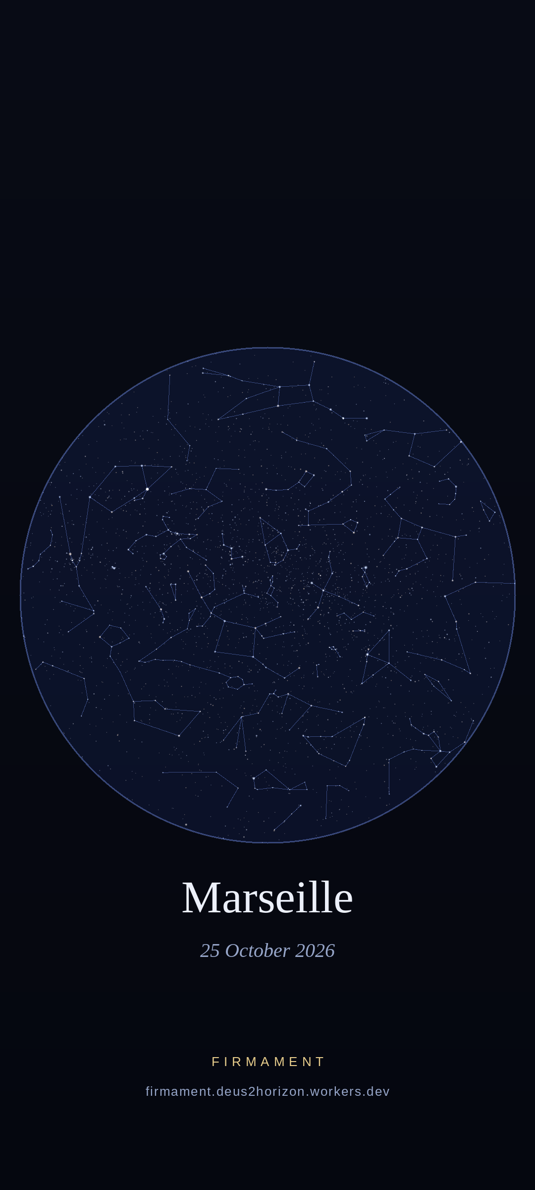 Night sky over Marseille, France on 25 October 2026