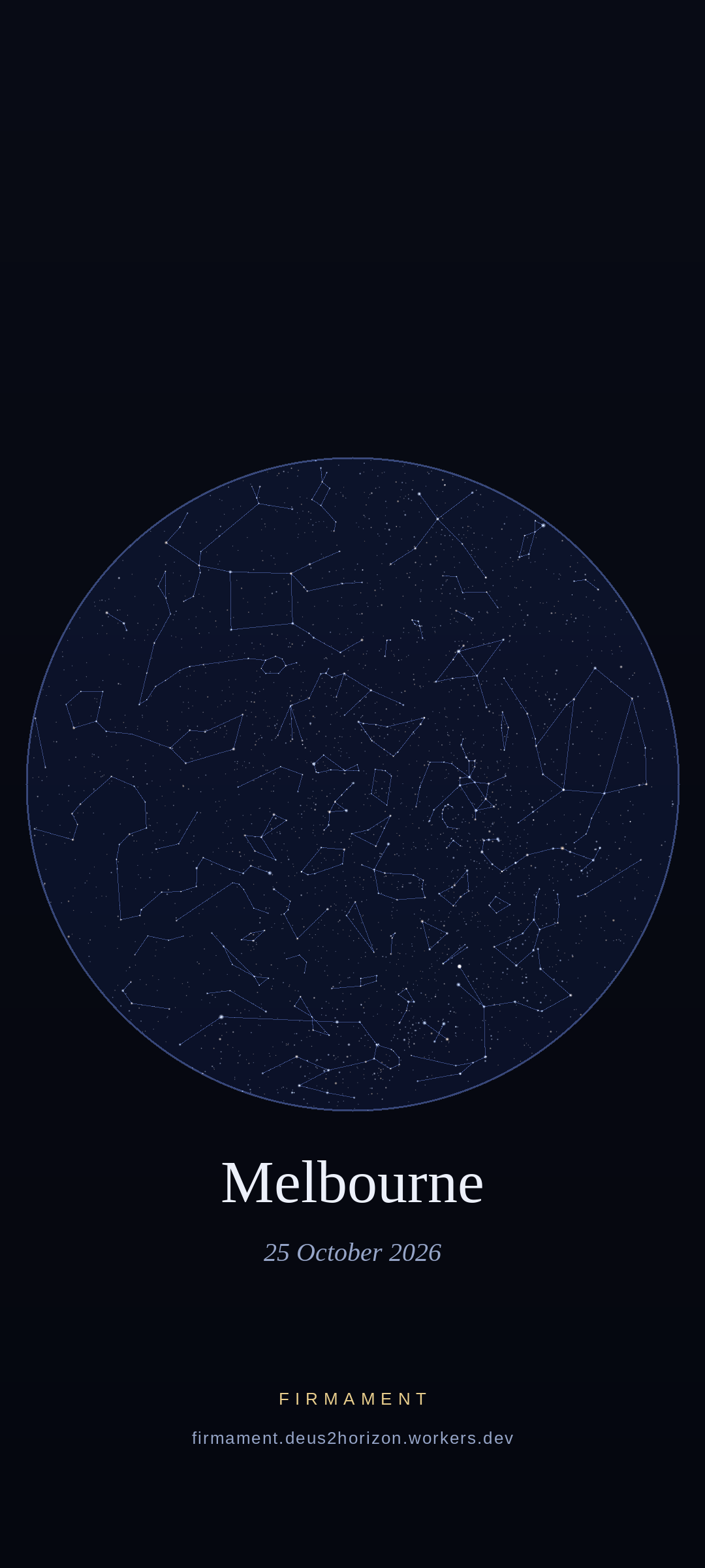 Night sky over Melbourne, Australia on 25 October 2026