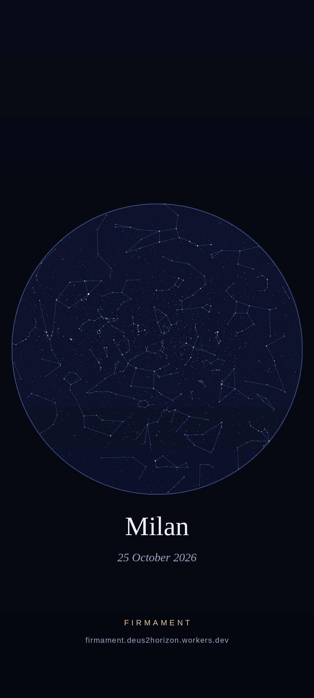 Cielo nocturno sobre Milan, Italy el 25 de octubre de 2026