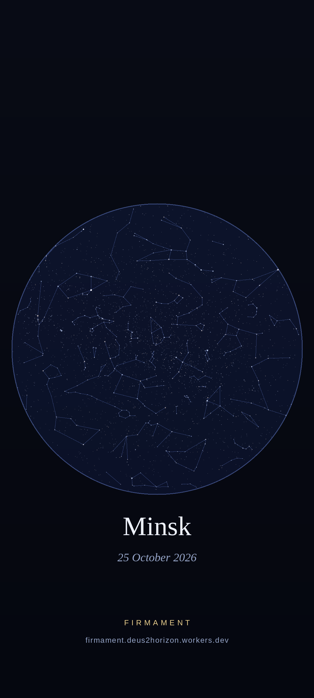 Night sky over Minsk, Belarus on 25 October 2026