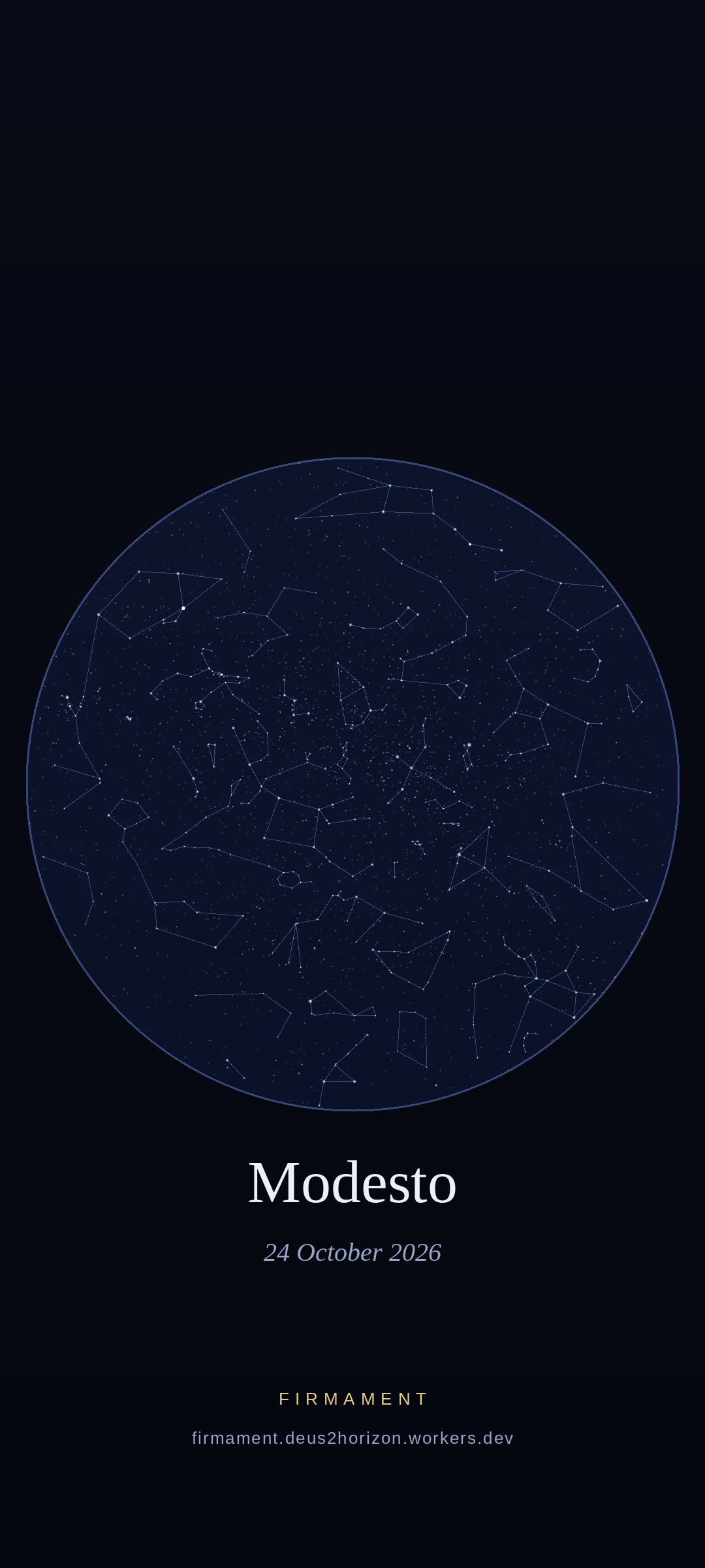 Night sky over Modesto, United States on 24 October 2026