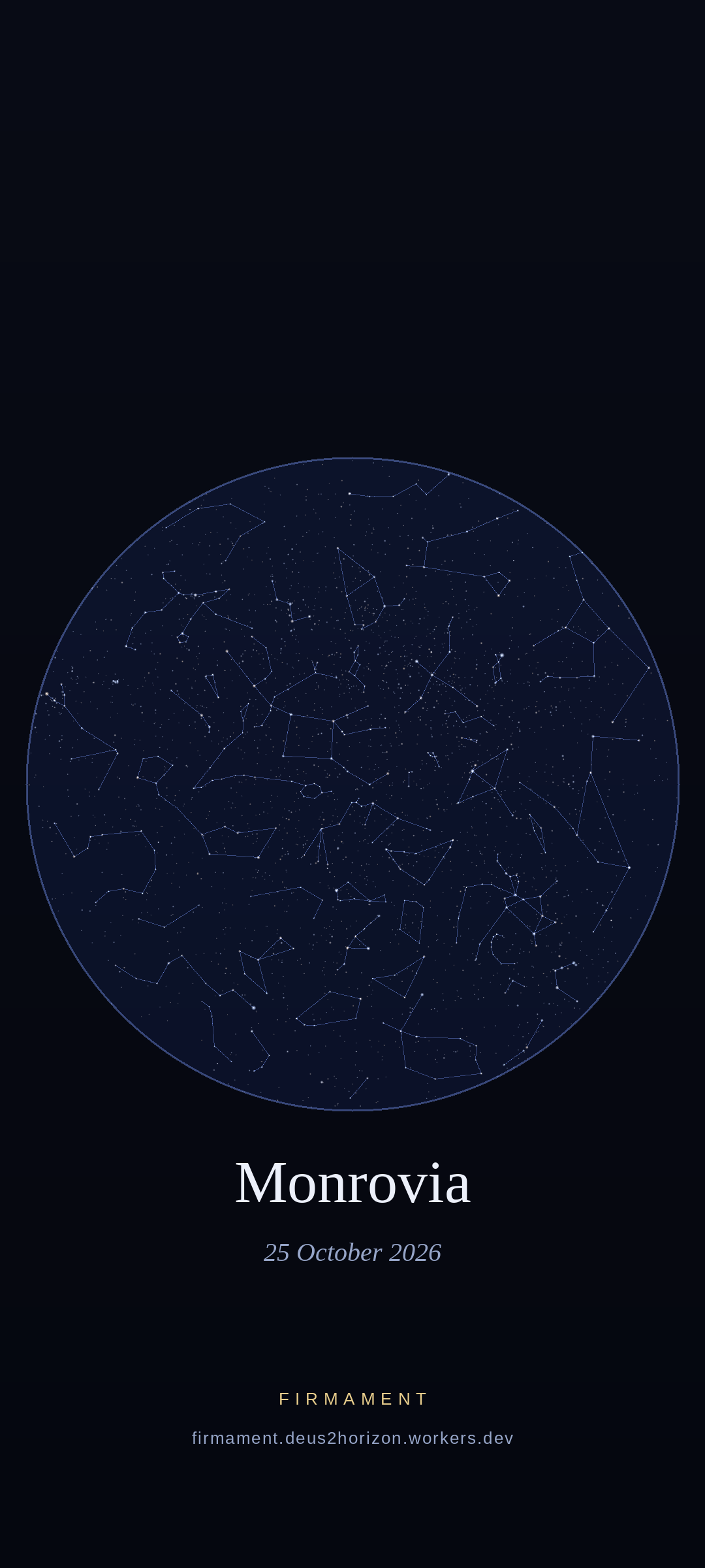 Night sky over Monrovia, Liberia on 24 October 2026