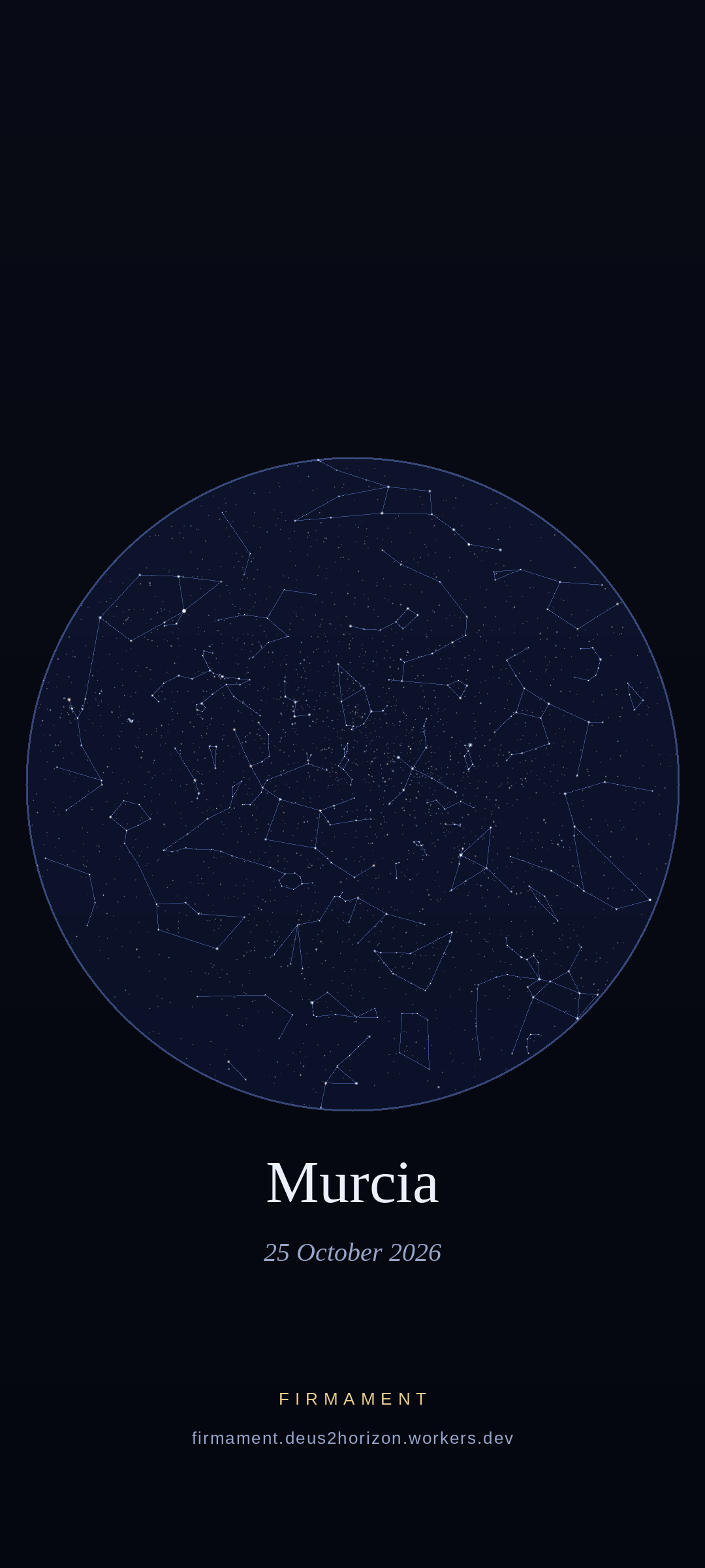 Cielo notturno sopra Murcia, Spain il 25 ottobre 2026