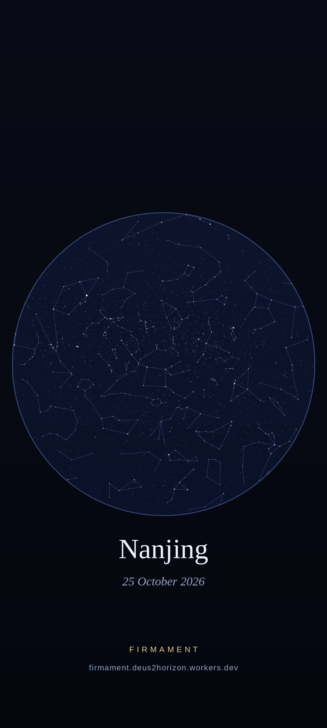 Cielo nocturno sobre Nanjing, China el 25 de octubre de 2026