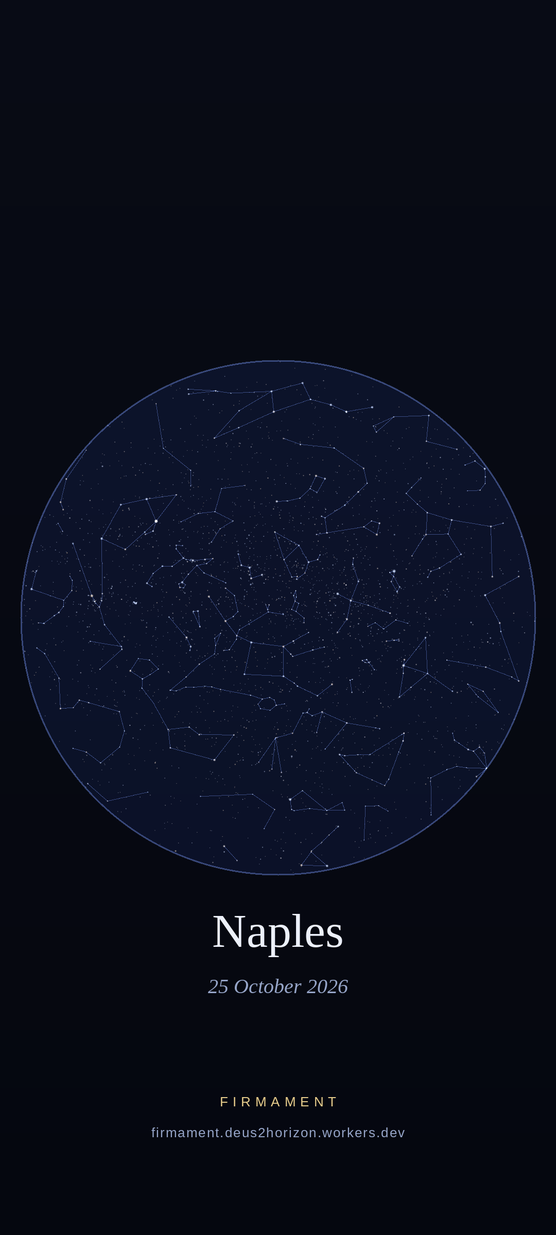 Night sky over Naples, Italy on 25 October 2026