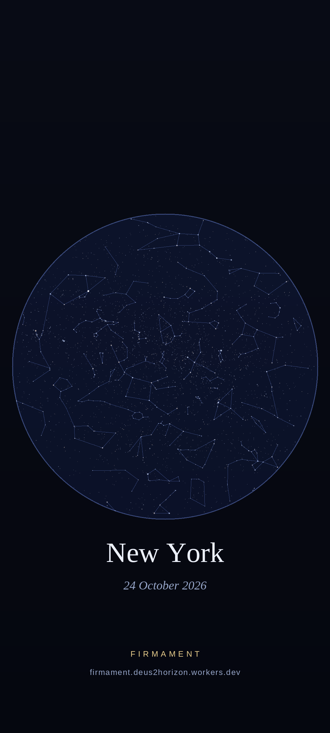 Night sky over New York, United States on 24 October 2026