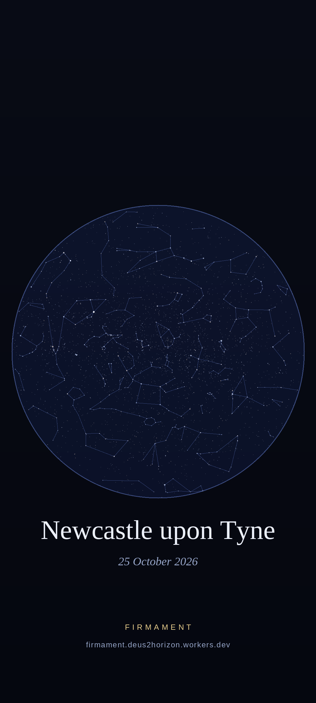 Night sky over Newcastle upon Tyne, United Kingdom on 25 October 2026